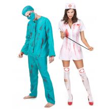 Zombie-Chirurg und Zombie-Krankenschwester Paarkostüm Halloween weiss-blau - Thema: Halloween - Weiß