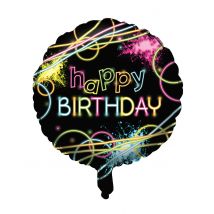 Folienluftballon Happy Birthday Glow-Party 45 cm - Thema: Geburtstag und Jubiläum - Leuchtend/Neon