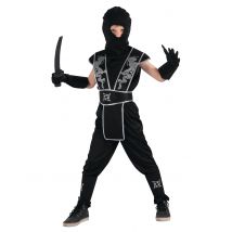 Ninja Jungenkostüm Krieger schwarz-silber - Thema: Fasching und Karneval - Größe 110-122 (4-6 Jahre)