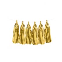 Tassel-Girlande Partydeko gold 12 Pompons 2,5m - Thema: Fasching und Karneval - Gold