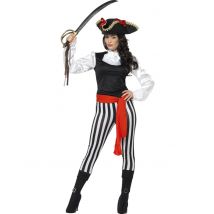 Gestreiftes Piraten-Damenkostüm schwarz-weiss-rot - Thema: Fasching und Karneval - Weiß - Größe S