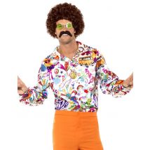 60er-Hippiehemd Love + Peace weiss-bunt - Thema: Fasching und Karneval - Bunt - Größe M