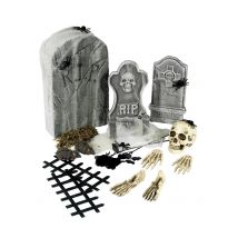 Friedhof Grabstein Skelett Halloween Partydeko-Set 21-teilig bunt - Thema: Halloween - Silber/Grau