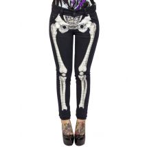 Kreepsville Gothic Jeans Hose Skelett schwarz-weiss - Thema: Halloween - Schwarz-Weiß - Größe S