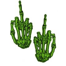 Kreepsville Gothic Aufnäher Skeletthände Mittelfinger grün 2 Stück - Thema: Fasching und Karneval - Grün