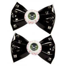 Kreepsville-Haargummis Augen mit Schleifen Halloween-Haarschmuck 2 Stück schwarz-weiss - Thema: Halloween - Schwarz