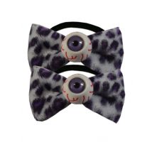 Kreepsville Haargummis Leopardenmuster mit Augen 2 Stück weiss-lila - Thema: Halloween - Silber/Grau