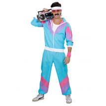 80er Jahre-Kostüm für Herren Trainingsanzug türkis-lila-pink - Thema: Fasching und Karneval - Blau - Größe M