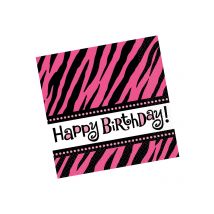Happy Birthday Servietten Zebra Party-Deko 16 Stück schwarz-pink 33cm - Thema: Geburtstag und Jubiläum - Rosa/Pink