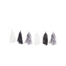 Partygirlande mit Pompons schwarz-weiss-silber 2,74m - Thema: Silvester und Neujahr - Silber/Grau