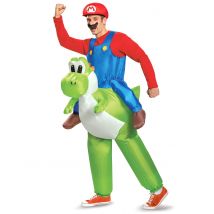 Aufblasbares Nintendo Huckepack-Kostüm Mario auf Yoshi Lizenzware grün-blau-rot - Thema: Fasching und Karneval - Bunt