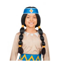 Regenbogen-Indianerperücke Yakari-Perücke schwarz-blau-gelb - Thema: Fasching und Karneval - Schwarz