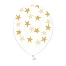 Latexballons mit Sternen 6 Stück transparent-gold - Thema: Weihnachten und Winter - Gelb/Blond