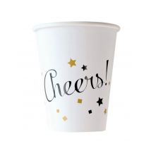 Happy New Year Pappbecher 8 Stück gold 250 ml - Thema: Silvester und Neujahr - Weiß
