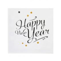 Silvester-Servietten Happy New Year weiss-schwarz-gold - Thema: Silvester und Neujahr - Weiß