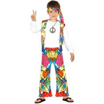 Hippie-Kinderkostüm mit Blumen 60er-Jahre bunt - Thema: Fasching und Karneval - Bunt - Größe 110/116 (5-6 Jahre)