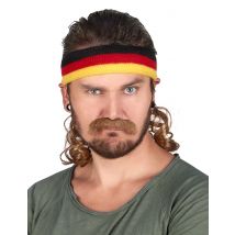 Vokuhila Stirnband in den deutschen Farben mit Schnurrbart braun - Thema: Mottoparty - Bunt