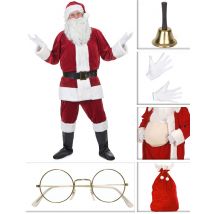 Hochwertiges Weihnachtsmann-Kostümset 10-teilig rot-weiss - Thema: Weihnachten und Winter - Rot/Rotbraun