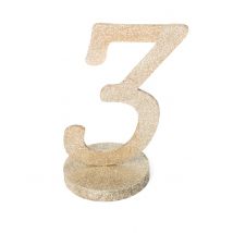 Tischdeko Zahl 3 Holz Champagnerfarben Glitzer 20 cm - Thema: Geburtstag und Jubiläum - Beige