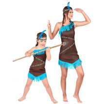 Indianerinnen-Paarkostüm Mutter und Tochter türkis-braun - Thema: Fasching und Karneval - Braun