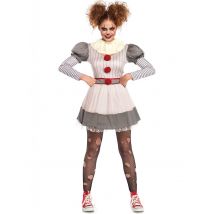 Psycho-Clown-Kostüm für Damen Halloween weiss-grau-rot - Thema: Halloween - Weiß - Größe XL