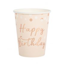 8 Pappbecher Happy Birthday rosa gold 255 ml - Thema: Geburtstag und Jubiläum - Gold
