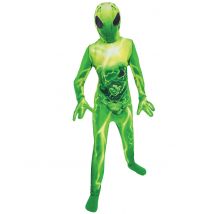 Alien-Kostüm für Kinder Fasching grün - Thema: Fasching und Karneval - Grün - Größe 110/116 (5-6 Jahre)