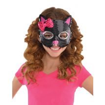 Katzen-Kindermaske mit Pailletten schwarz-pink - Thema: Fasching und Karneval - Schwarz