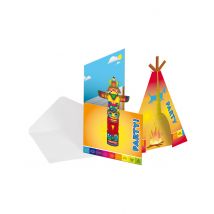 Indianer-Einladungskarten mit Umschlag 8 Stück bunt 12x22cm - Thema: Geburtstag und Jubiläum - Bunt