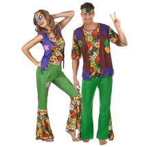 Hippie-Paarkostüm Flower-Power für Erwachsene bunt - Thema: Fasching und Karneval - Bunt