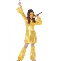 Disco-Queen-Kostüm für Mädchen goldfarben - Thema: Fasching und Karneval - Gold - Größe 116/128 (5-6 Jahre)