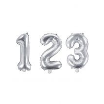 Zahlen-Luftballon Ziffern-Ballon für Geburtstage silber 35 cm - Thema: Geburtstag und Jubiläum - Silber/Grau