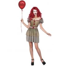Gruseliges Horror-Clown-Kostüm für Damen gold-grau - Thema: Halloween - Gold - Größe XS