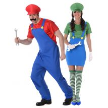 Klempner-Paarkostüm Faschingskostüm rot-blau-grün - Thema: Fasching und Karneval - Blau