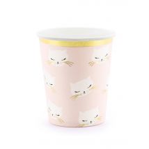 Katzen-Becher Pappbecher 6 Stück rosa-gold 200ml - Thema: Kindergeburtstag - Rosa/Pink