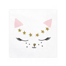 Katzen-Servietten Katzengesicht mit Sternen Katzengesicht Sterne 20 Stück weiss 33 x 33 cm - Thema: Kindergeburtstag - Weiß