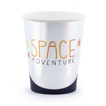 Space Adventure Pappbecher 6 Stück silber-schwarz-orange 200 ml - Thema: Geburtstag und Jubiläum - Weiß