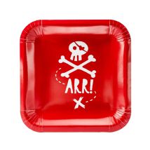 Piraten-Pappteller 6 Stück rot-weiss 20 cm - Thema: Fasching und Karneval - Rot/Rotbraun