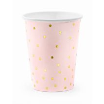6 Pappbecher hellrosa und gold gepunktet 260 ml - Thema: Fasching und Karneval - Rosa/Pink