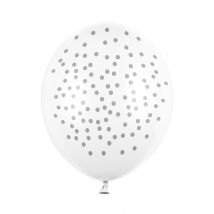 Latex-Luftballons 6 Stück weiss-silber 30 cm - Thema: Geburtstag und Jubiläum - Weiß