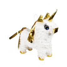 Einhorn Mini-Piñata weiß-goldfarben 21 x 17 cm - Thema: Geburtstag und Jubiläum - Weiß