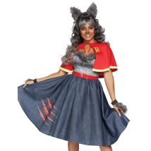 Sexy Werwolf-Schülerin Damenkostüm Halloweenkostüm grau-rot - Thema: Halloween - Bunt - Größe L