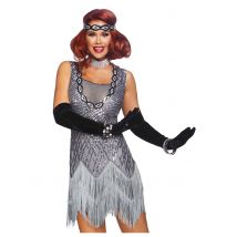 Charleston-Glitzerkostüm für Damen Faschingskostüm grau - Thema: Fasching und Karneval - Silber/Grau - Größe S