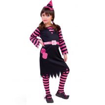 Süsses Hexenkostüm für Mädchen Halloween-Kinderkostüm schwarz-pink - Thema: Fasching und Karneval - Rosa/Pink - Größe 92/104 (3-4 Jahre)