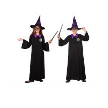 Zauberschüler-Kostüm für Kinder Halloween-Kostüm schwarz-violett - Thema: Fasching und Karneval - Schwarz - Größe 140/152 (10-12 Jahre)