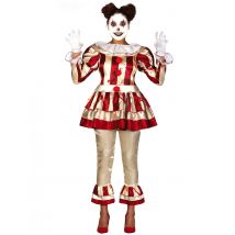 Gruseliges Clown-Kostüm für Damen Halloweenkostüm rot-beige - Thema: Halloween - Größe S (34-36)