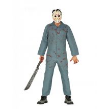 Serienmörder-Kostüm Hockey-Killer grau - Thema: Halloween - Silber/Grau - Größe M (48-50)