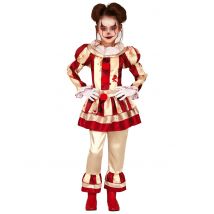 Killerclown-Kostüm für Mädchen Halloween-Kostüm beige-rot - Thema: Halloween - Größe 140/152 (10-12 Jahre)
