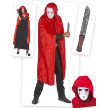 Mörder-Kostüm-Set 3-teilig Halloween rot-weiss - Thema: Halloween - Rot/Rotbraun