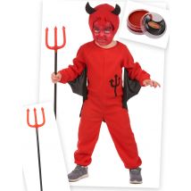 Teufelkostüm-Set für Kinder Halloween-Kostüm 4-teilig rot - Thema: Fasching und Karneval - Rot/Rotbraun